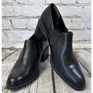 Nicole Martini Black Leather Slip-On Ankle Boots Womens 7.5M Block Heel